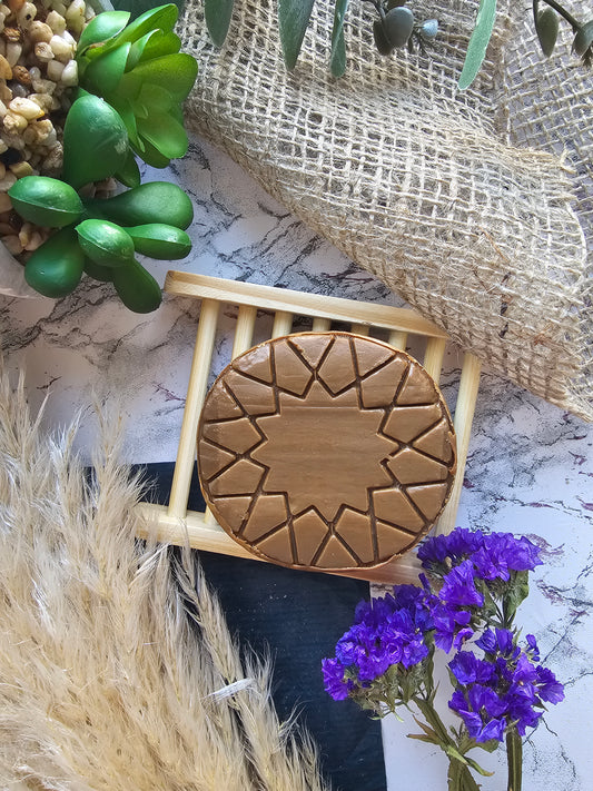 Aleppo Soap scented with Oriental Oud, Amber and Sandalwood.